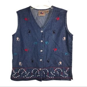 Western Embroidered Buffaloes Denim Vest
